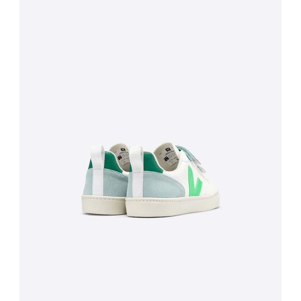 Kids' Veja V-10 CHROMEFREE Shoes White/Green | SG 741MQZ